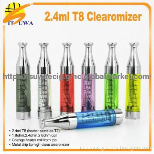 factory price 1.8/2.4/2.8ohm resistance good vapor 2.4ml T8